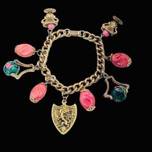 Vintage Charm Bracelet Heraldic Shield Wedding Cake Beads